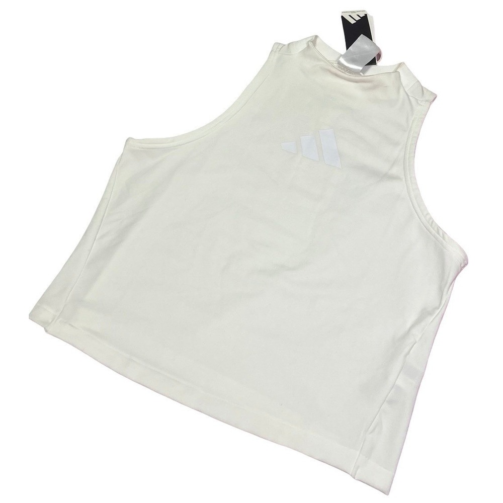Adidas Z.N.E. High Neck Cropped Athletic Tank Top White Sz L NWT